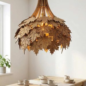 Đèn gỗ hình lá phong trang trí thả trần cao cấp