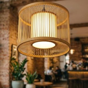 Alternative view of Đèn lồng vải tre hai lớp nghệ thuật mây tre đan