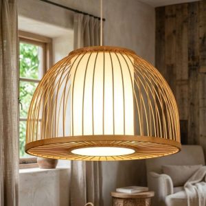 Chao đèn tăm tre hình bán nguyệt nghệ thuật trang trí