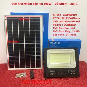 Đèn Pha Nhôm Báo Pin Năng Lượng Mặt Trời 500W – Vỏ Nhôm Loại 1, Pin 54.000mAh, Chiếu Sáng Cực Mạnh Cho Ngoài Trời