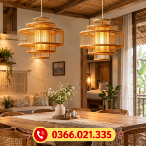 Đèn Mây Tre Hình Búp Sen Đèn Thả Tăm Tre Decor Bàn Ăn